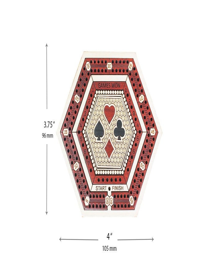 House of Cribbage - 2 Track 60 Points - Hexagonal Shape Pocket Size Wooden Travel Cribbage Board - Size 4 Inch (Maple Wood/Bloodwood) - Image 2